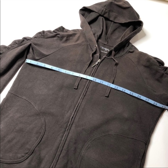 NEW York & Company Chocolate Brown Ruched Sleeve Pocket Zipup Hoodie SIZE S - Picture 11 of 12